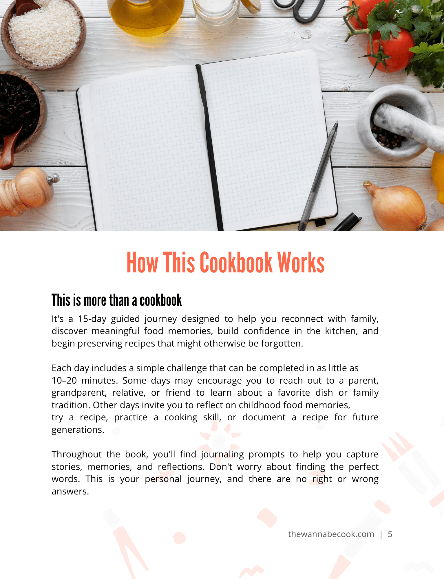 Discovering Family Recipes interior page about the guided cooking journey