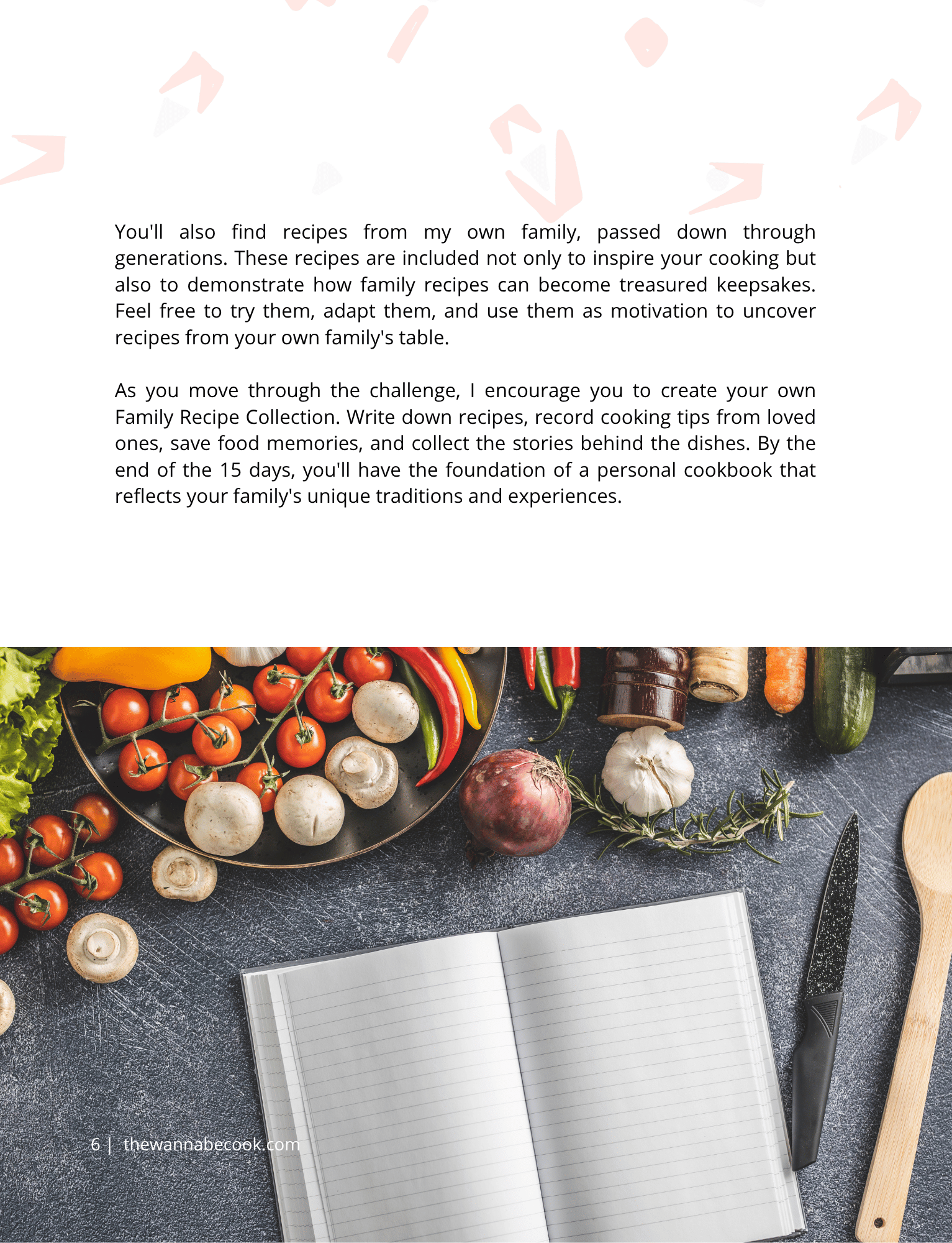 Discovering Family Recipes interior page with reflection prompts and family recipe guidance