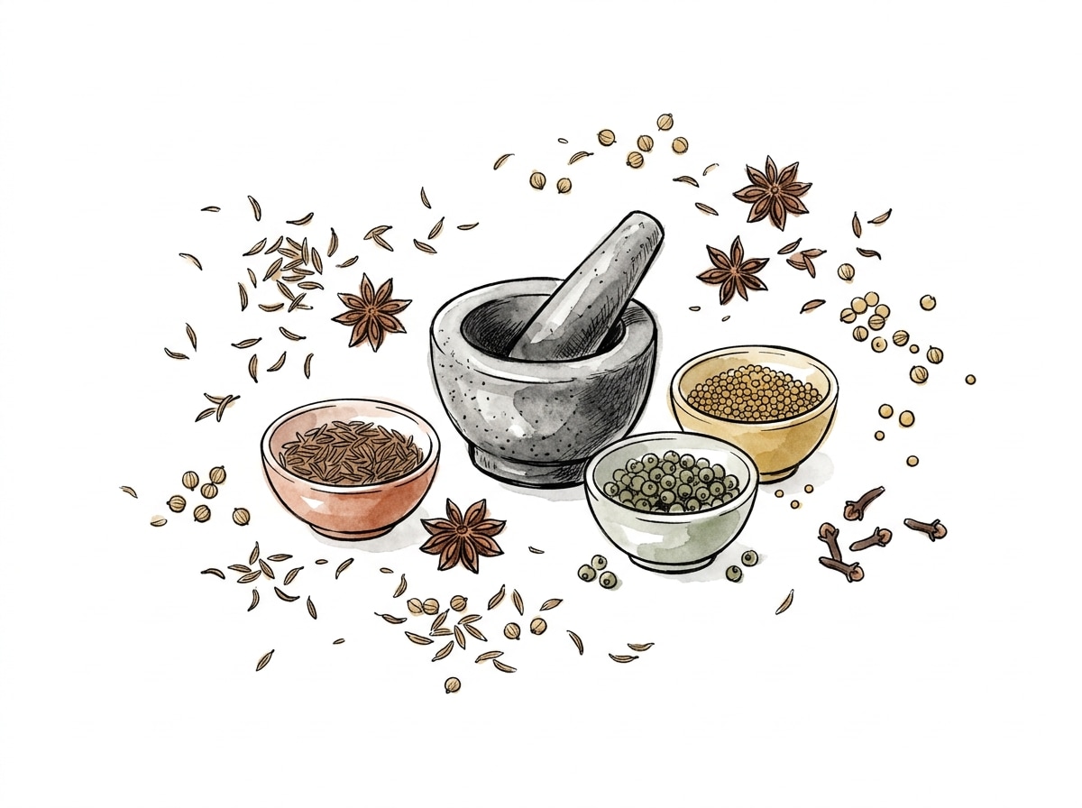 Spice blends — hand-drawn cooking illustration