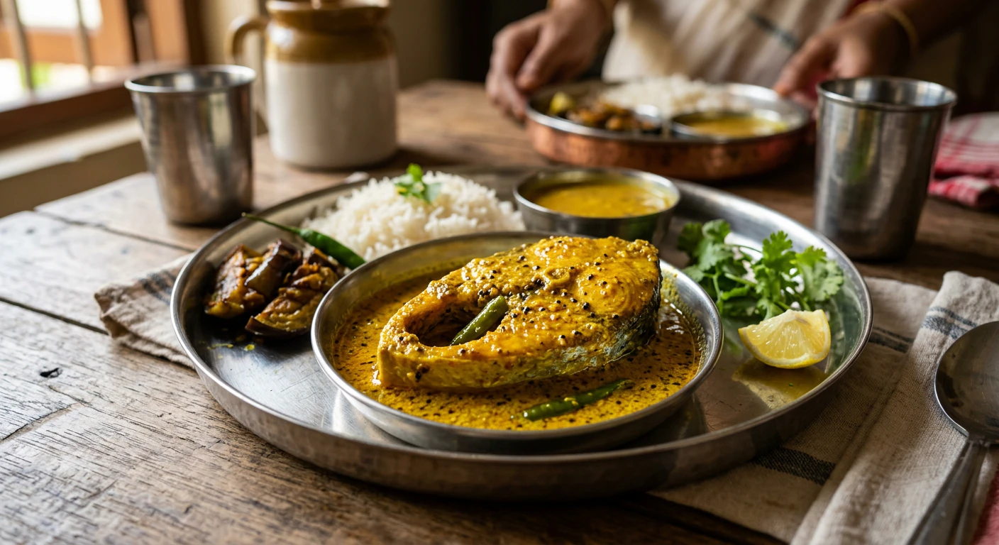 Shorshe Ilish — hilsa in mustard sauce, a classic Bengali dish