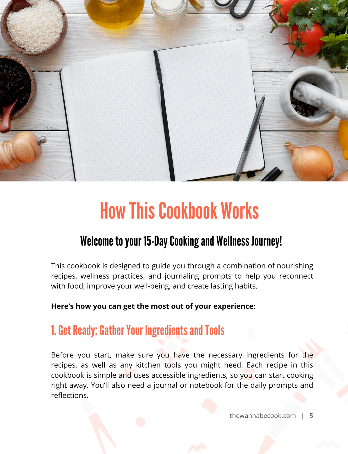 Interior preview page from The Wannabe Cook 15-Day Wellness and Cooking Challenge